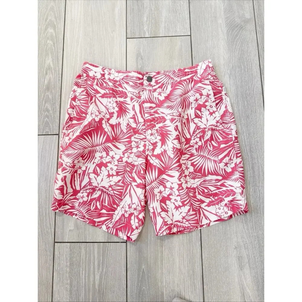 Onia The Calder Swim Trunks Tropical Print Lined Beach Hawaii Pink Size Medium